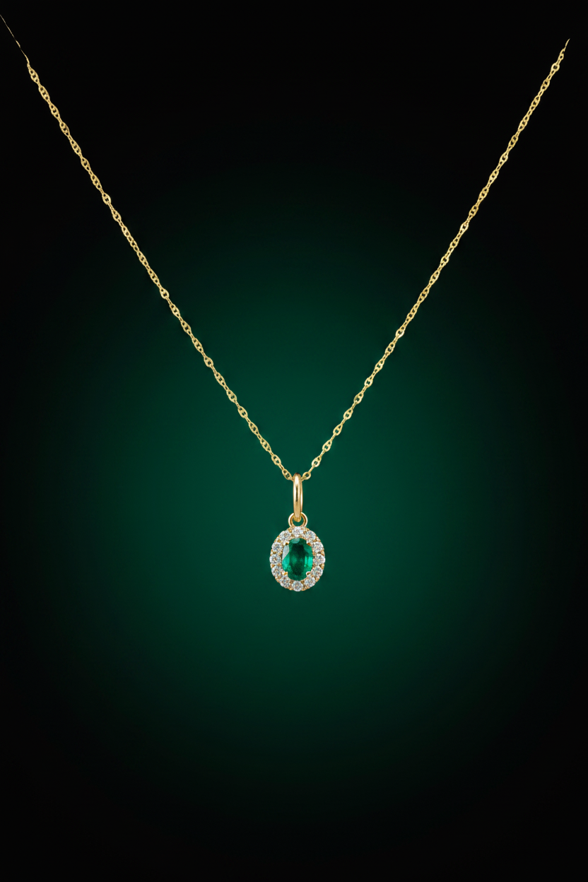 14k necklace Emerald &  Cross .03ct style  17”