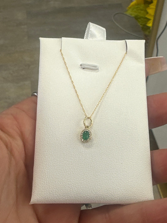 14k necklace Emerald &  Cross .03ct style  17”