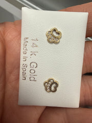 14k Earrings dog paw screw back