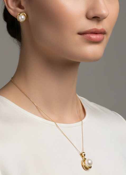 14k Earrings and pendant set in pearls