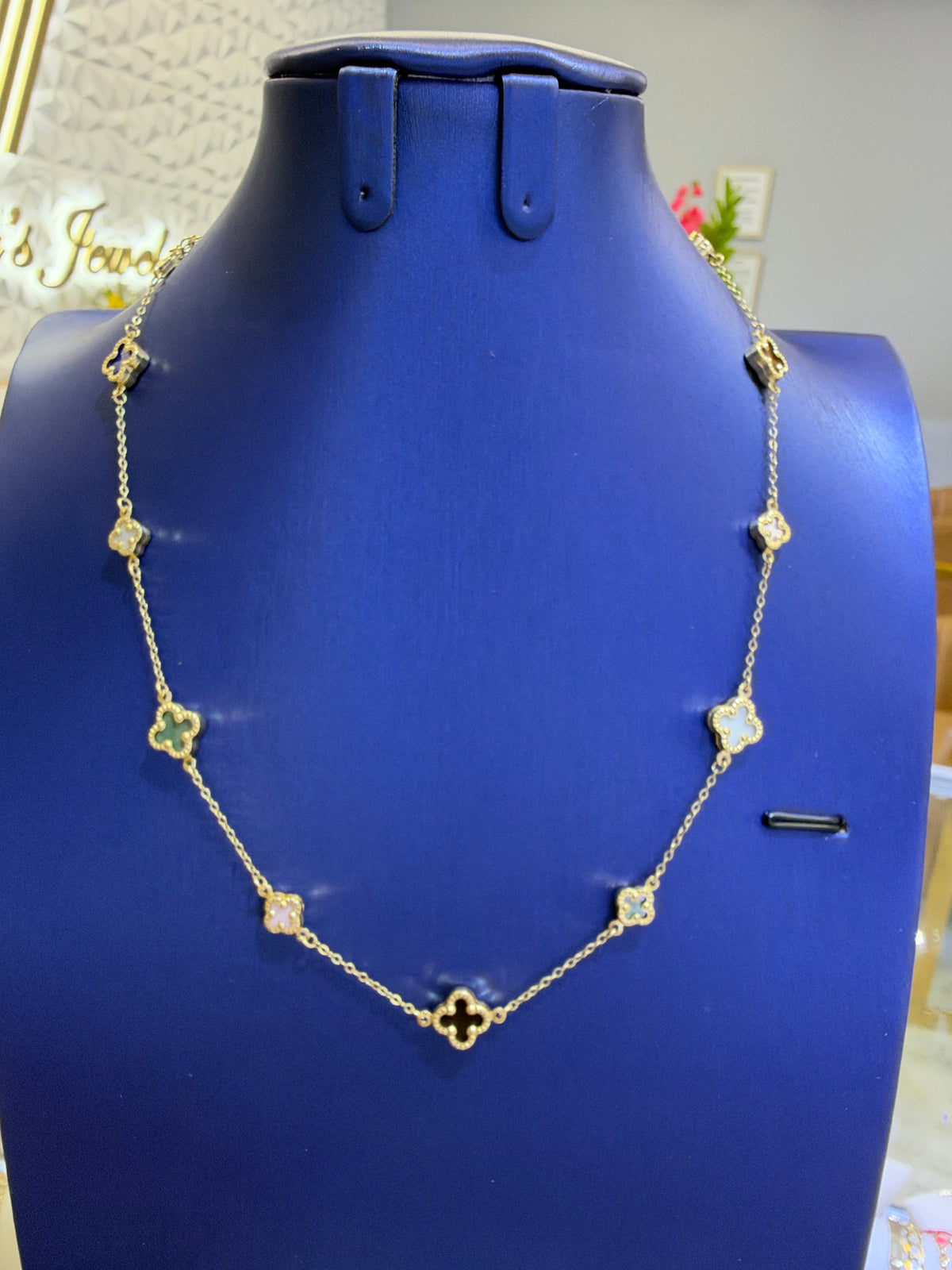 14k necklace choker multicolor clover flower