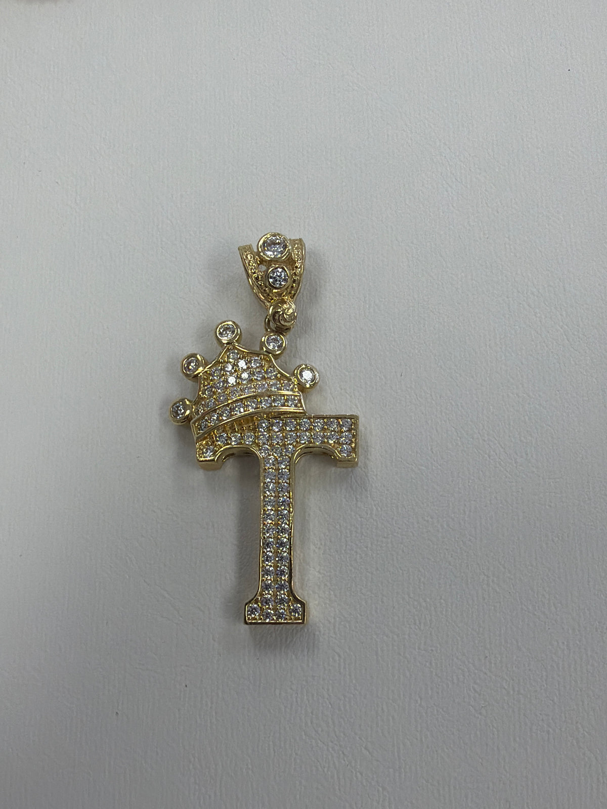 14k letter T pendant with Cz’s stones