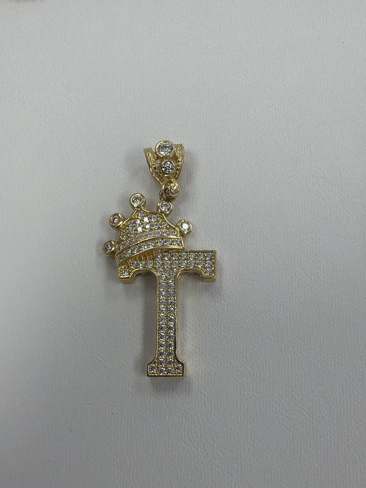 14k letter T pendant with Cz’s stones
