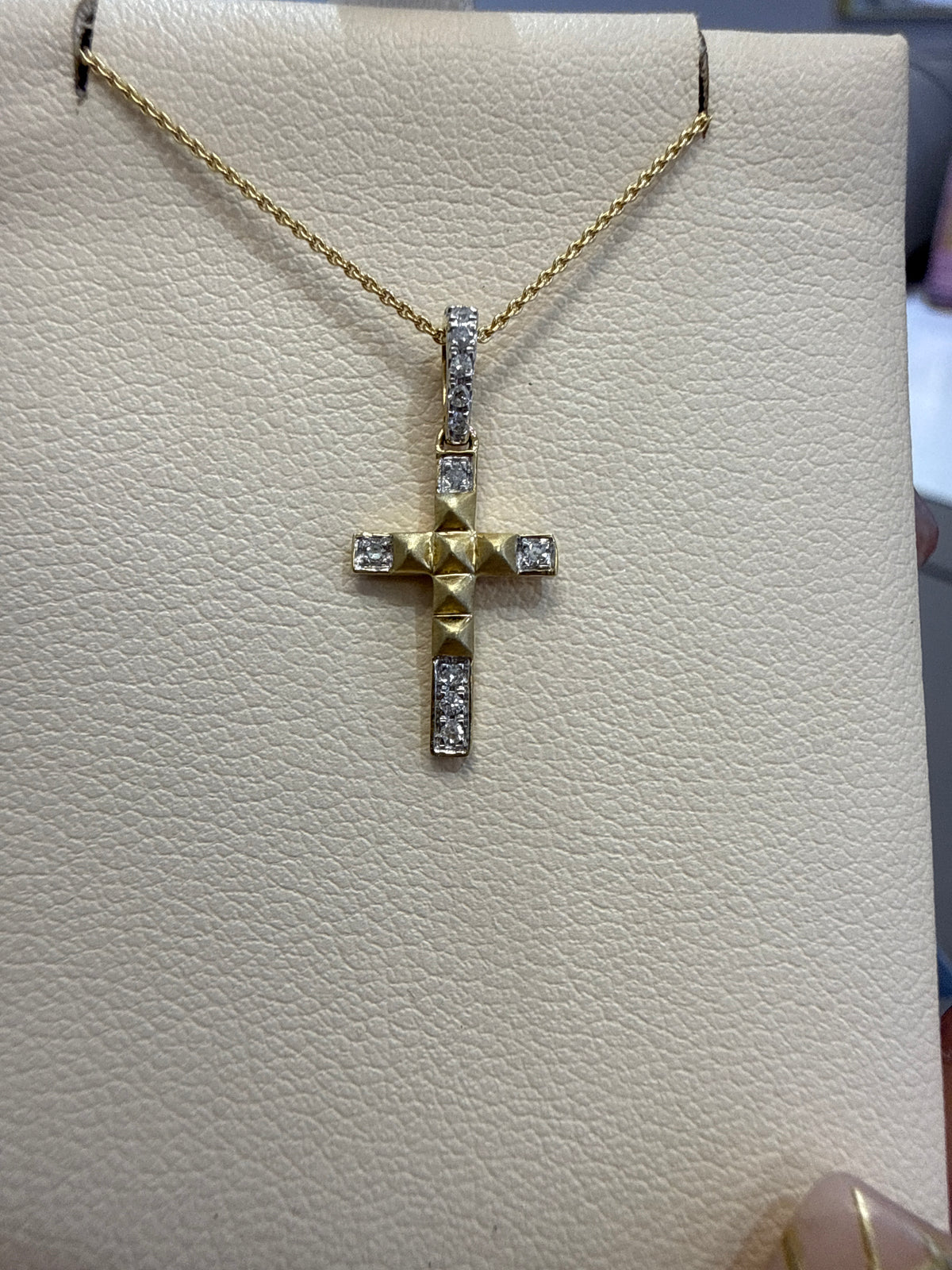14k Diamond necklace Cross style  17”