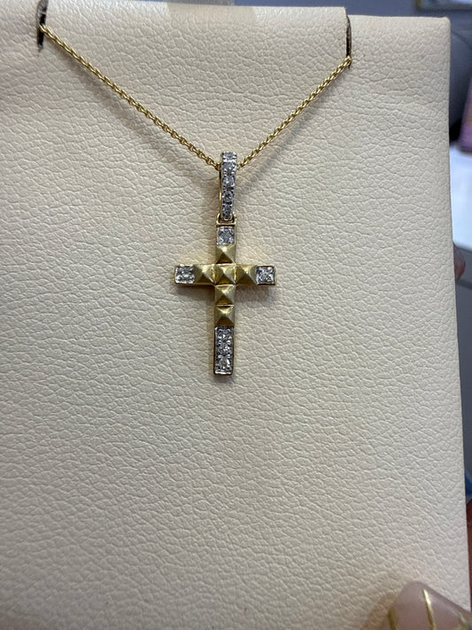 14k Diamond necklace Cross style  17”