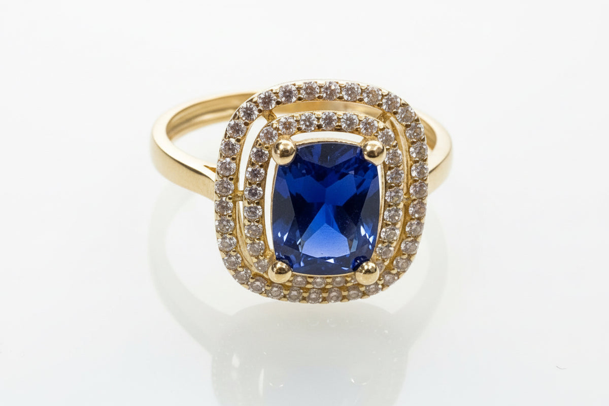 14k blue stone halo ring
