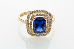 14k blue stone halo ring