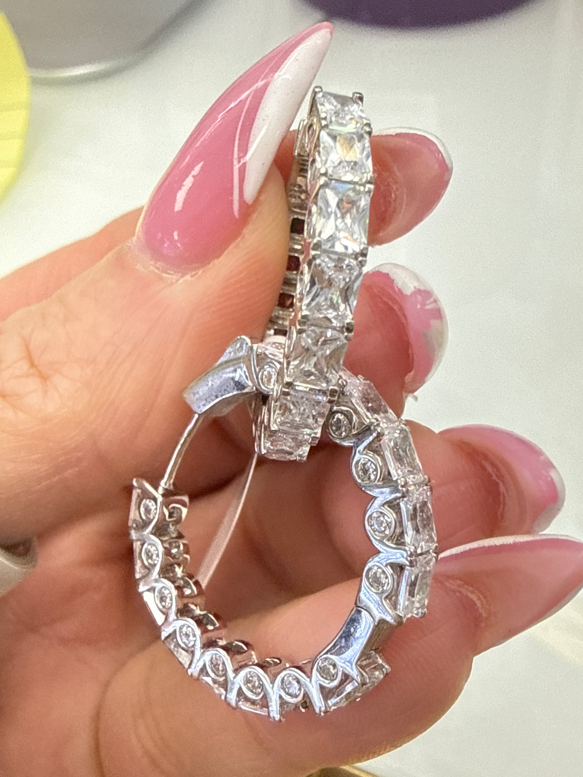 Silver 925  earring hoop with stones