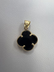 14k black and gold clover pendant