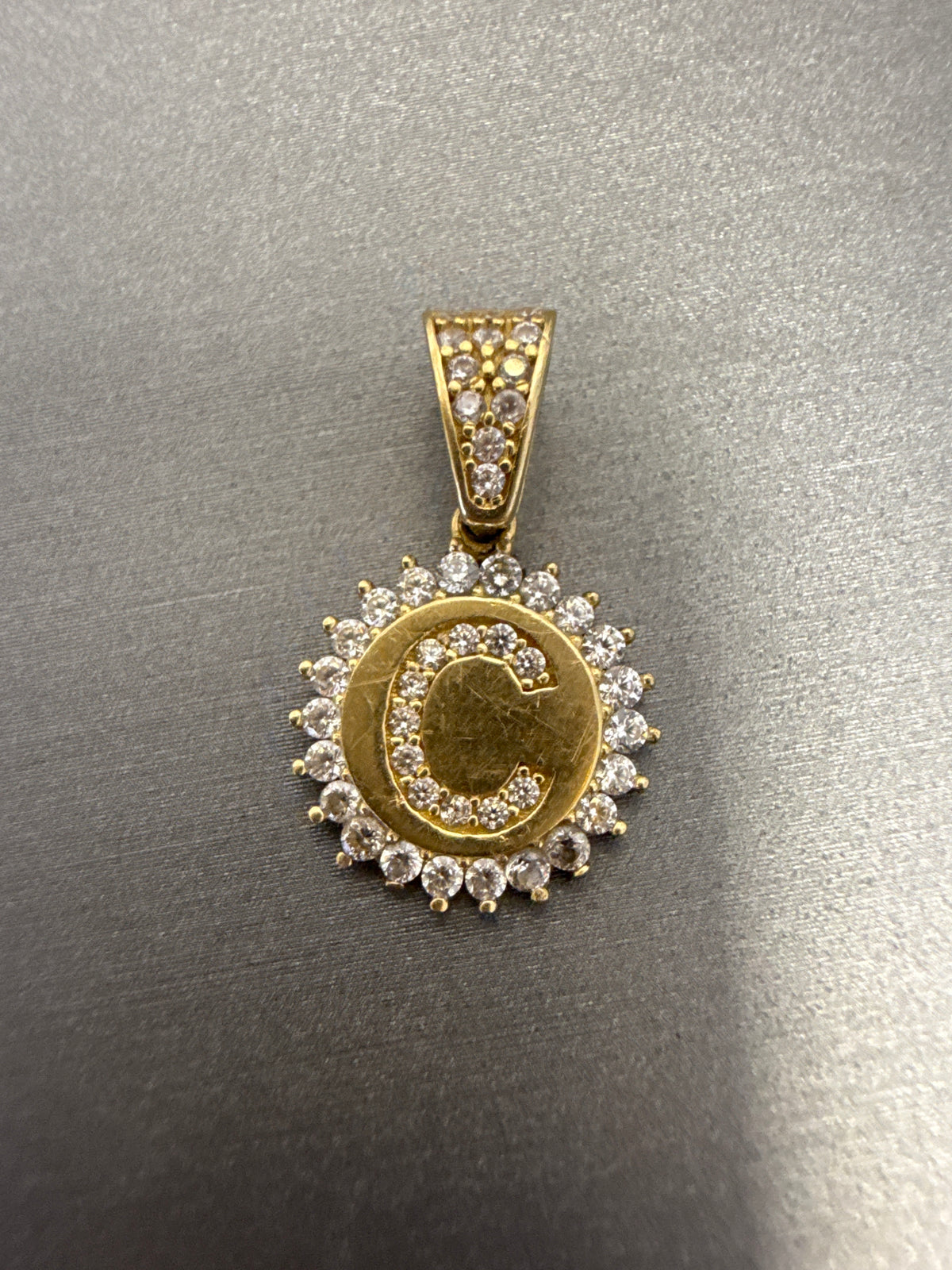 14k letter C pendant with Cz’s halo