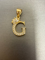 14k letter G pendant with crown on Cz’s stones .9g
