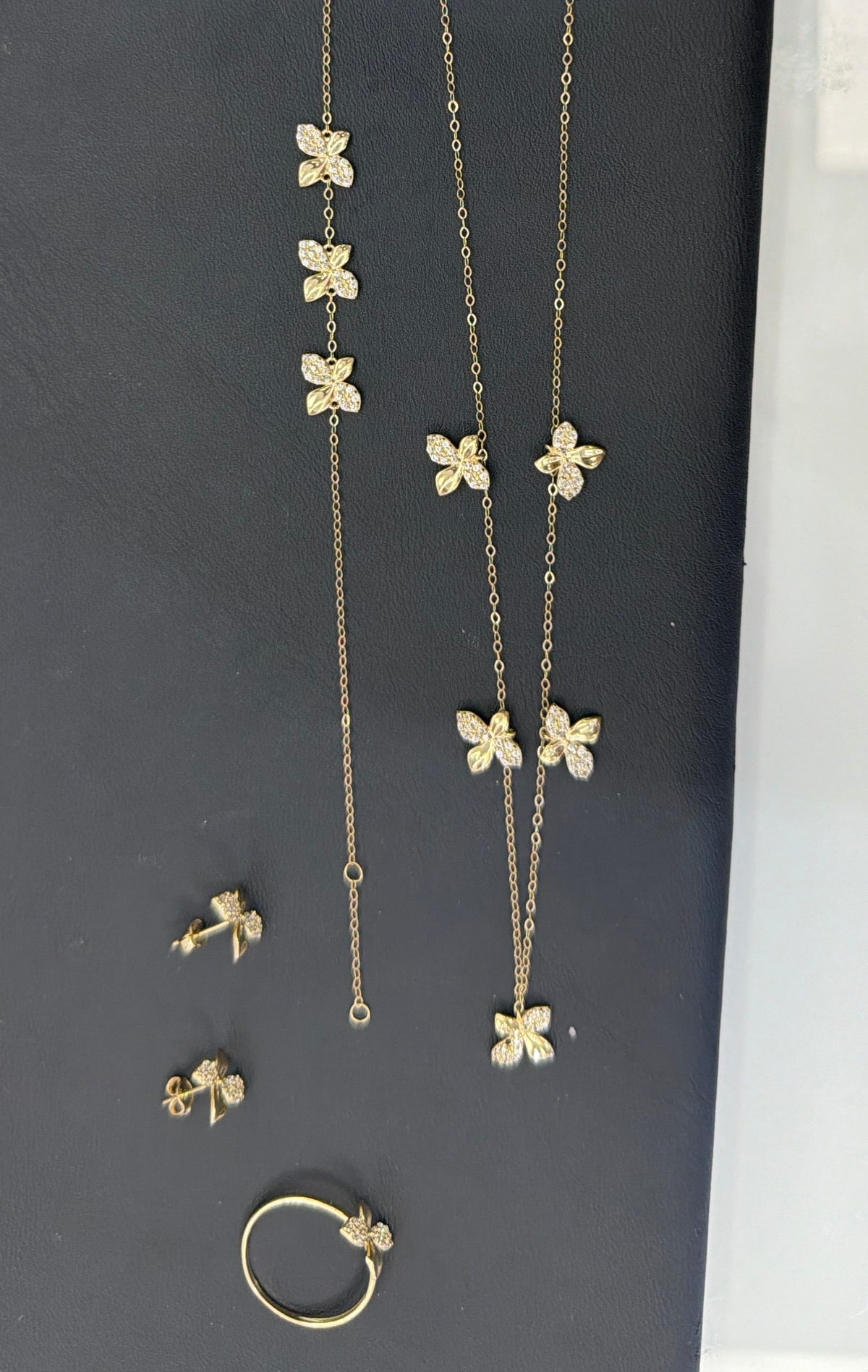 14k flower set ring earrings necklace and