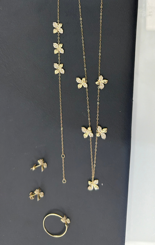 14k flower set ring earrings necklace and