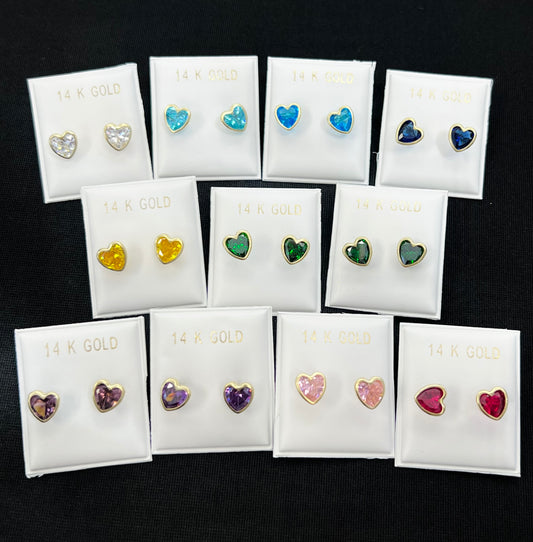 14k large colored heart stone earrings (call for available colors) ($70 each)