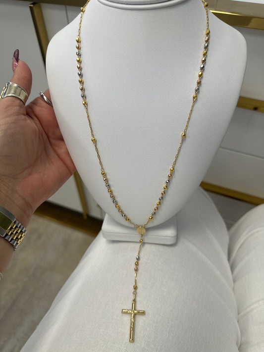 14k Rosary  3 color gold rosary rosario 24” necklace