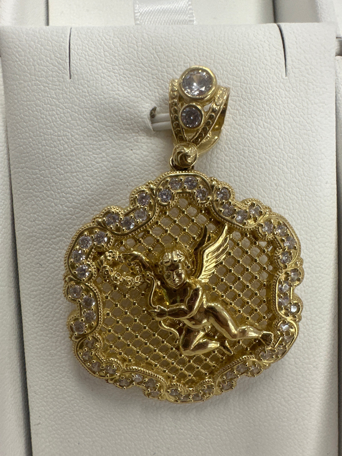 14k Angel Pendant with stones & wings