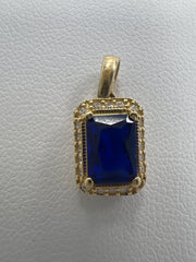 14k rectangle blue stone pendant with white stones
