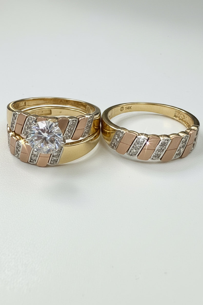 14k trio set wedding engagement rings 3 color