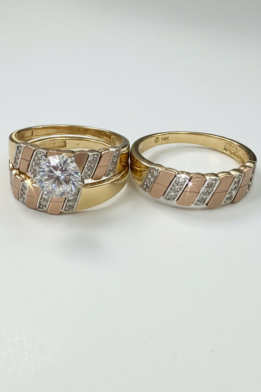 14k trio set wedding engagement rings 3 color