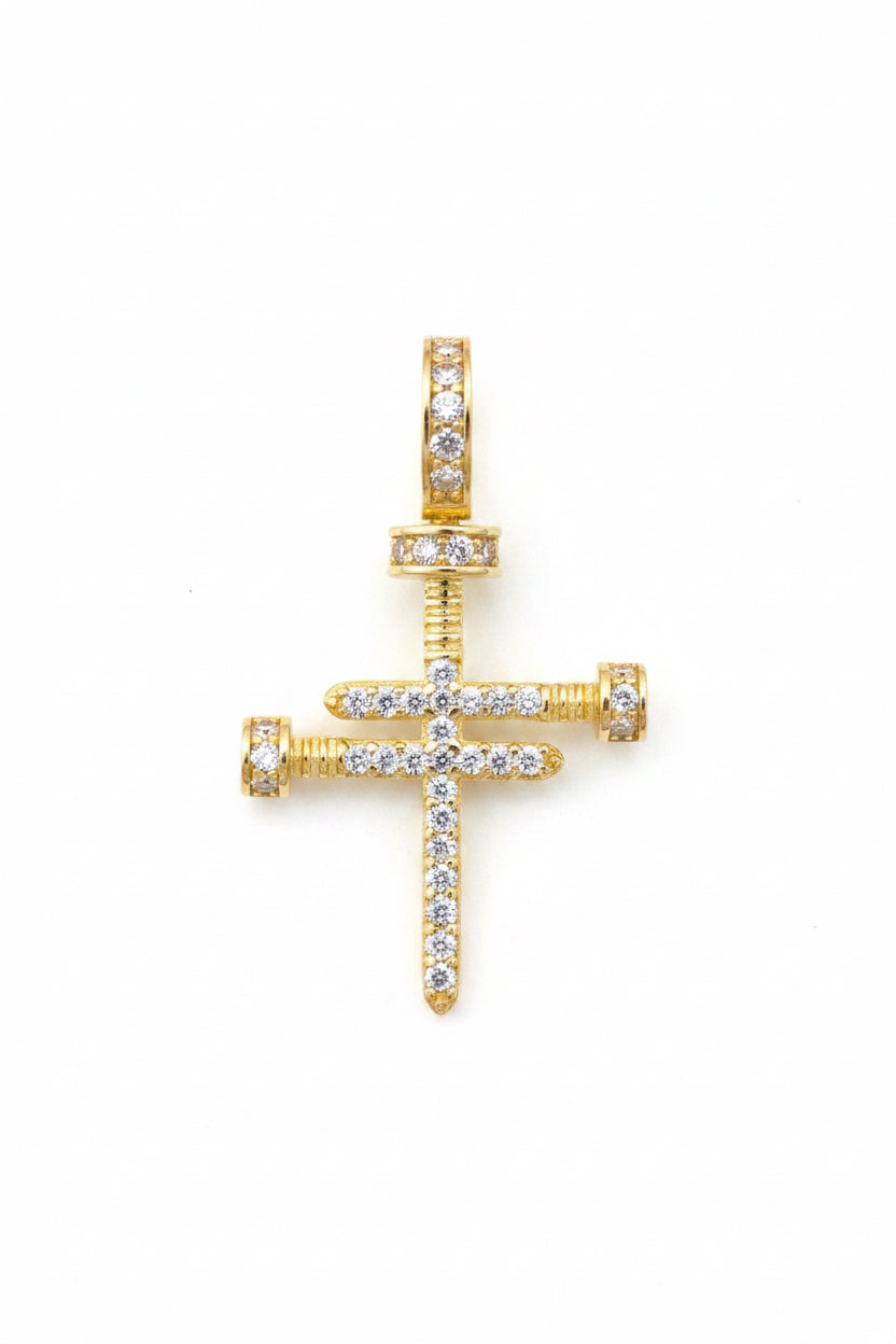 14k cross pendant with CZ’s nail shape