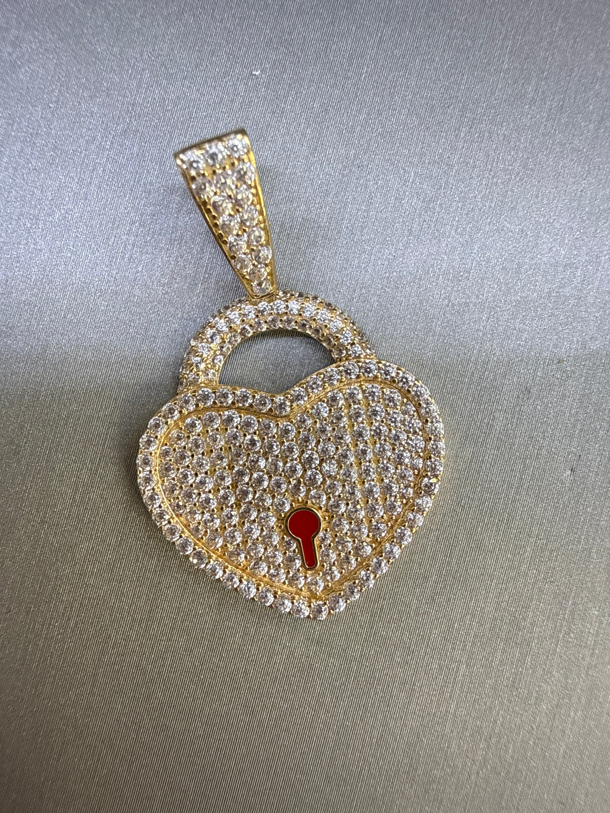 14k large stone heart pendant