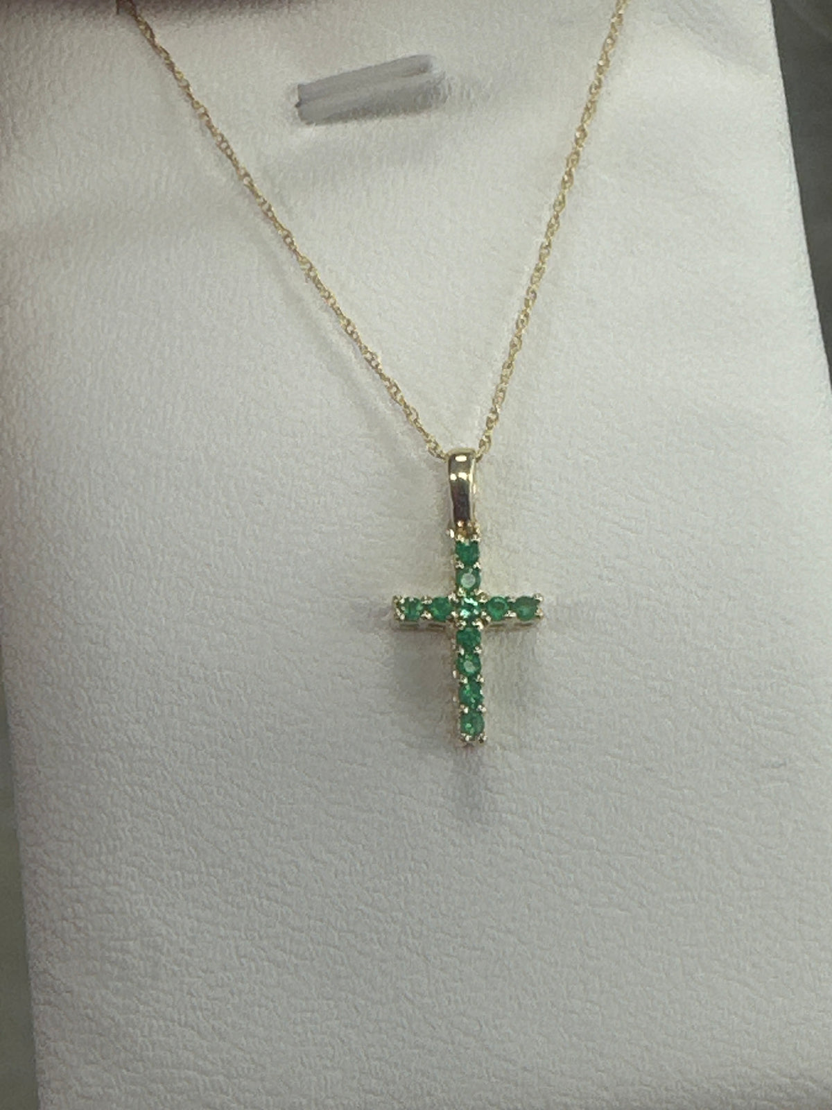 14k necklace Emerald &  Cross .15ct style  17”