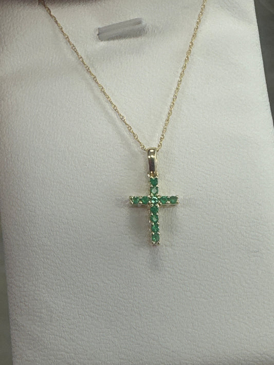 14k necklace Emerald &  Cross .15ct style  17”