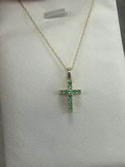 14k necklace Emerald &  Cross .15ct style  17”