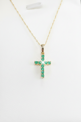 14k necklace Emerald &  Cross .15ct style  17”