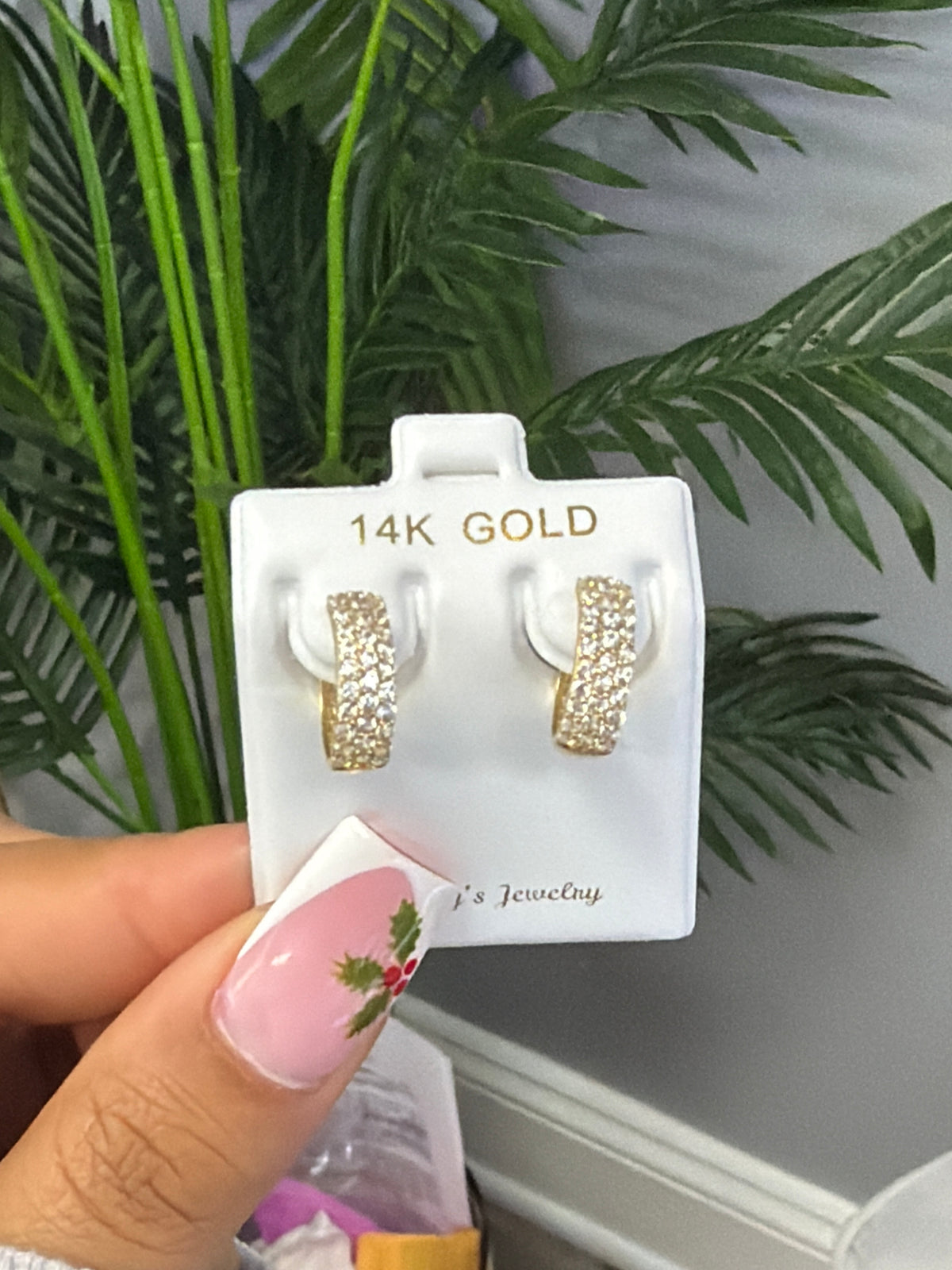 14k Gold stone huggies