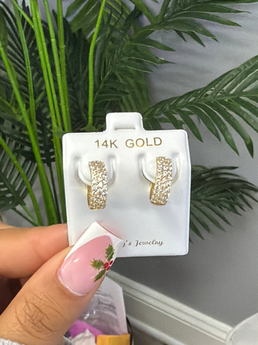 14k Gold stone huggies