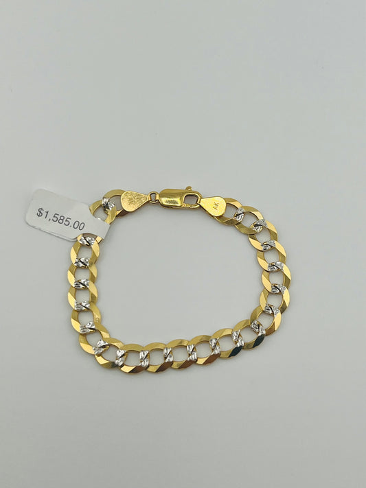 14k Cuban diamond cut two tones bracelet 10mm 8”