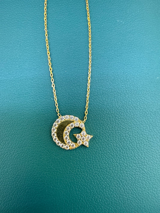 14k necklace choker mon and star Luna y Estrella