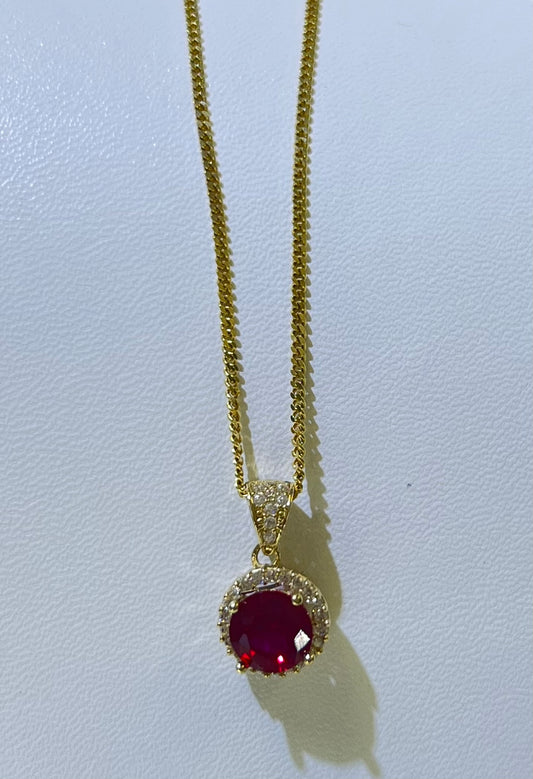 14k necklace 16” with big red stone pendant