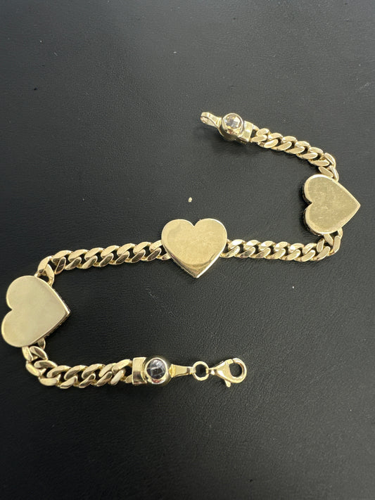 14k brazalete con 3 corazones 7g A1