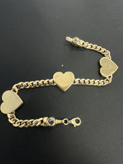 14k brazalete con 3 corazones 7g A1