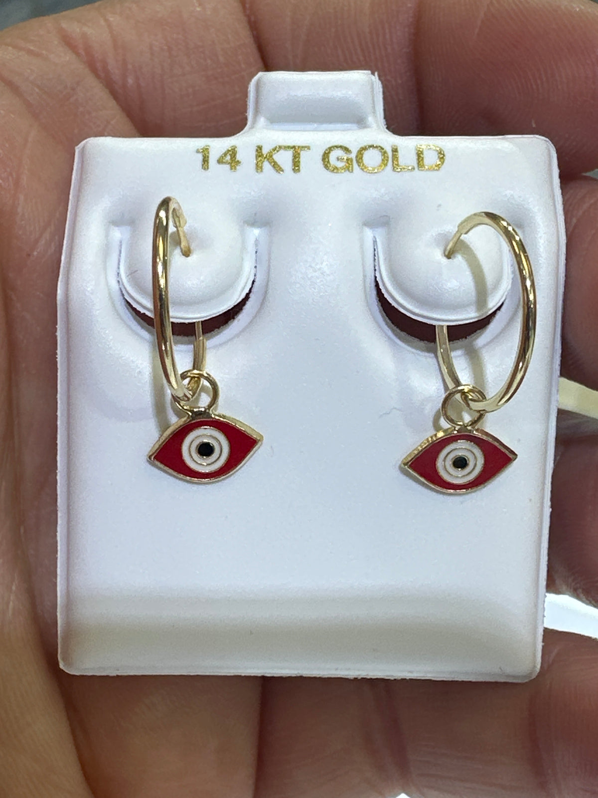 14k earring huggies red eye