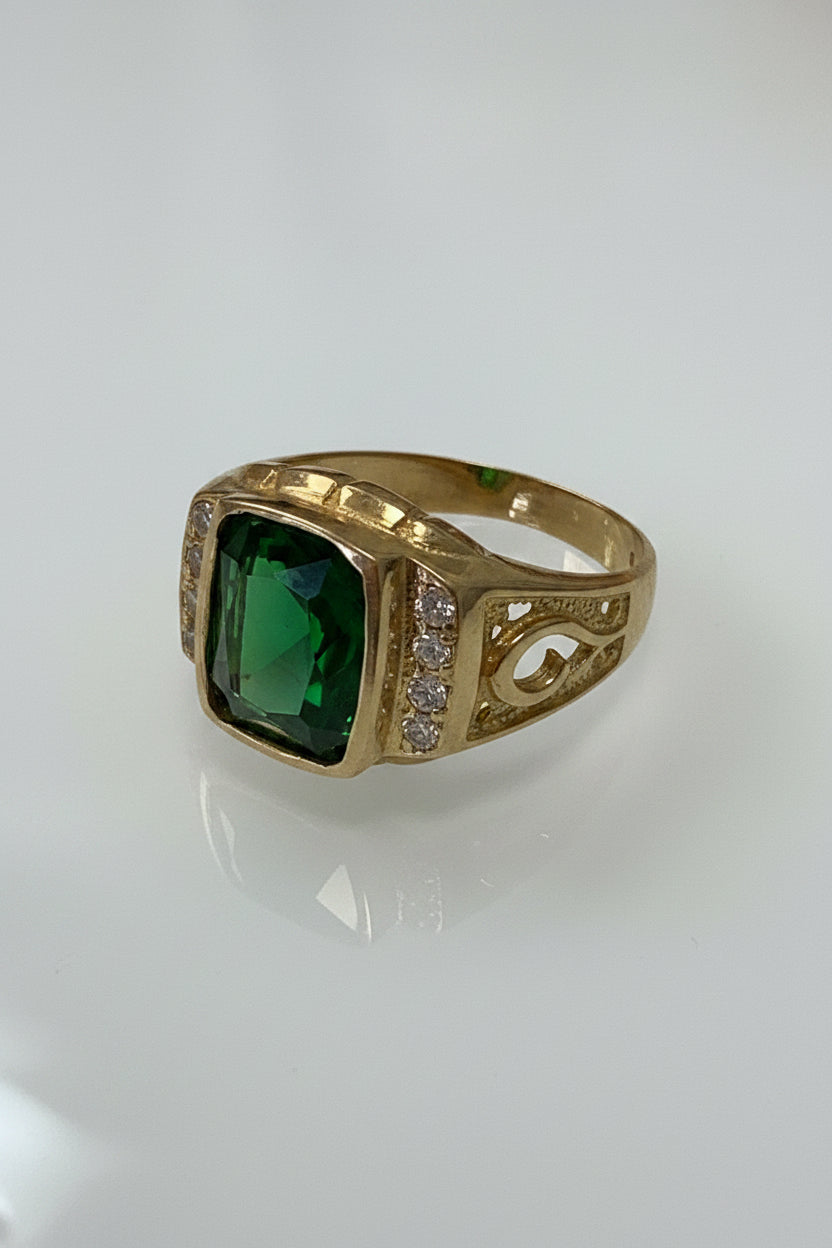14k ring men green stone 5.65g