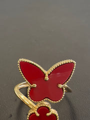 14k gold red butterfly clover ring 3.51g