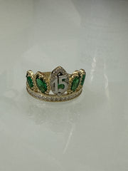 14k Quince (15) crown with stones many colors
