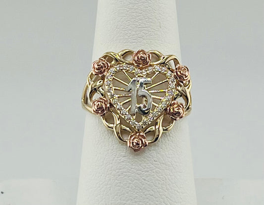 14k ring ladies heart with 15 quinceanera