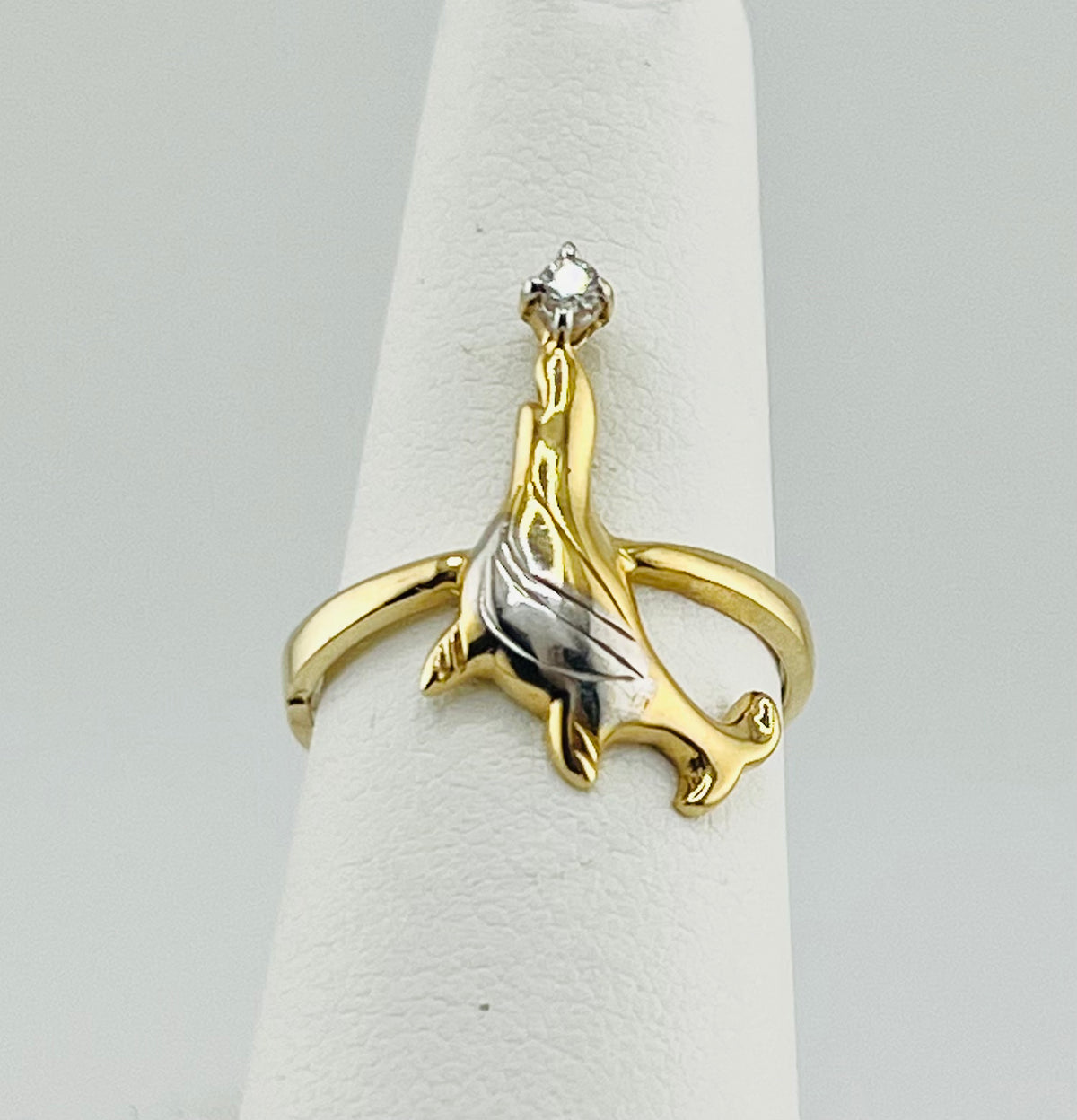 14k Ring dolphin with a ball
