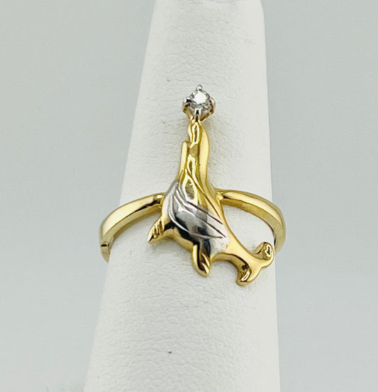 14k Ring dolphin with a ball