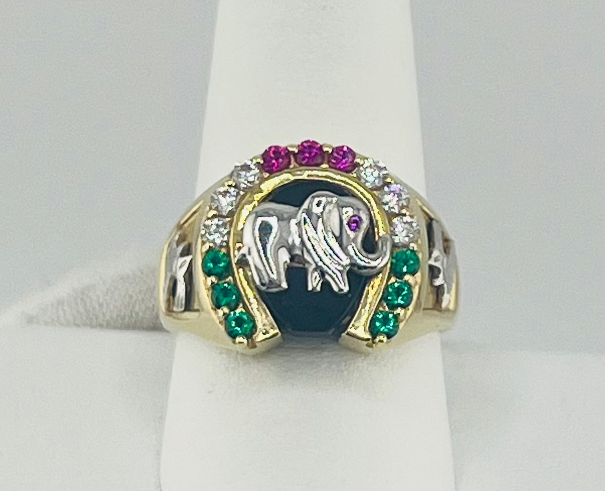 14k ring men horse shoe and elephant