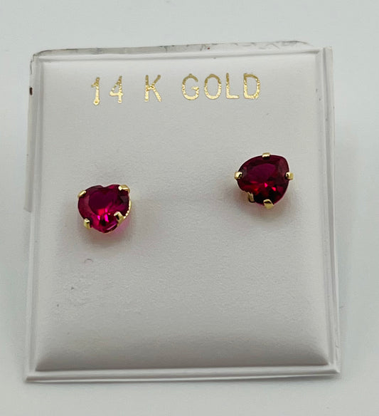 14k Baby earing red stone heart