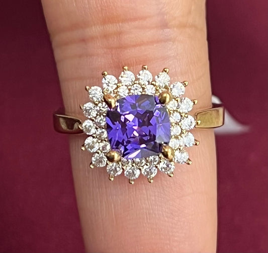 10k square purple stone ring with smaller stones
