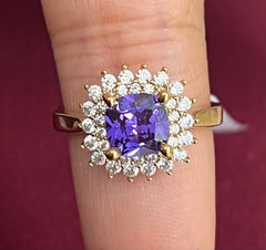 10k square purple stone ring with smaller stones