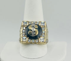 14k ring men black onix stone dollar sign