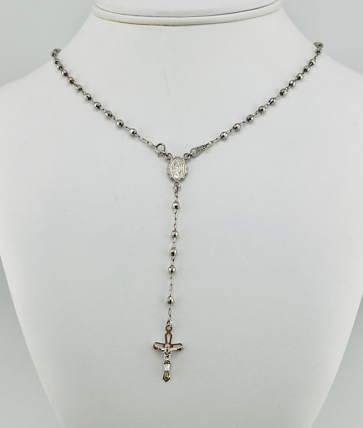 14k Rosary  necklace white gold