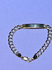 14k yellow gold cuban link baby ID bracelet white diamond cut  6”